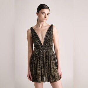 Sabina Musayev Bobo Black Gold Metallic Mini Dress Size Large